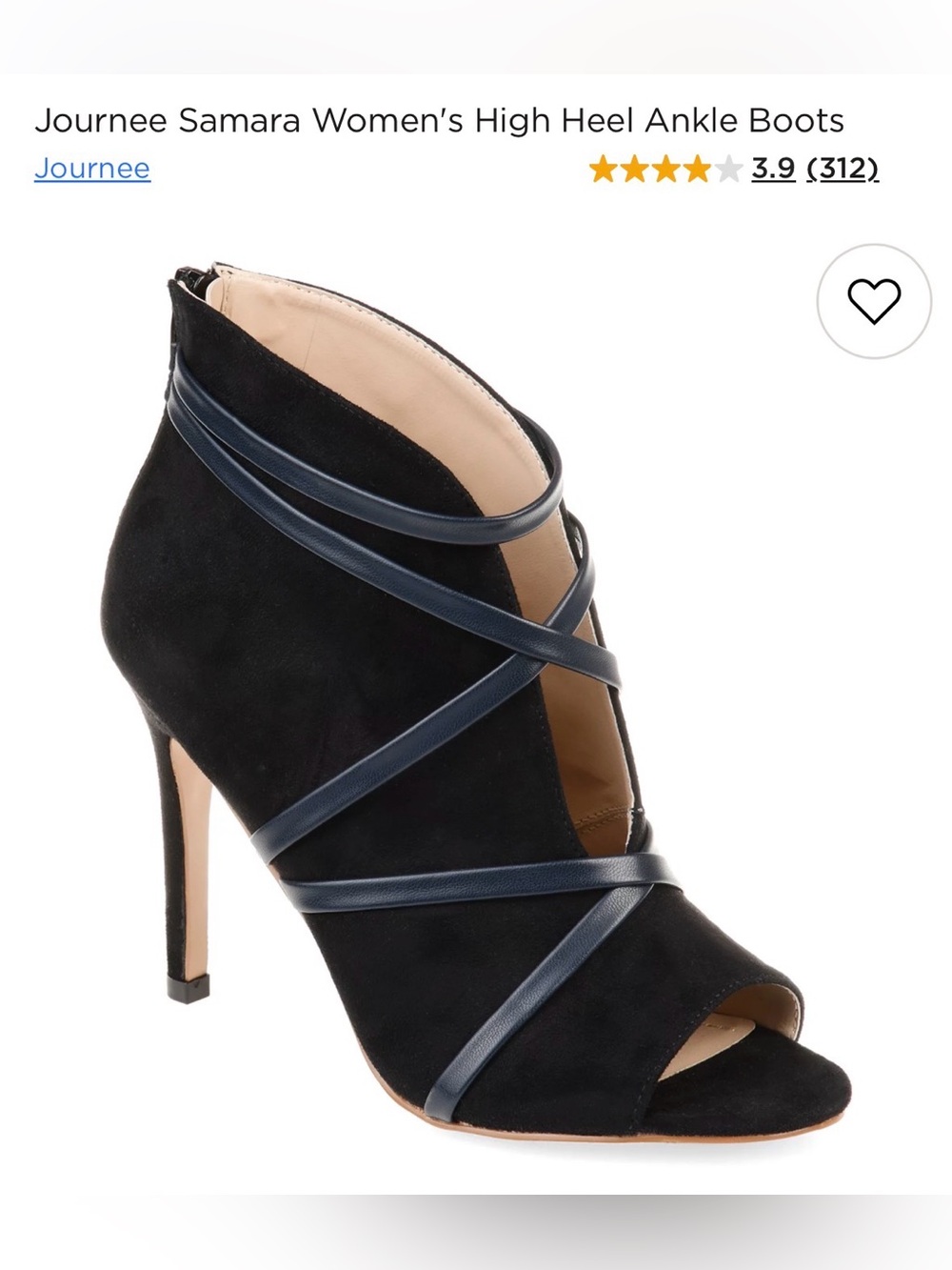 Journee Collection "SAMARA"Black Suede Peep-Toe High Heel Ankle Boot NWOT 8.5